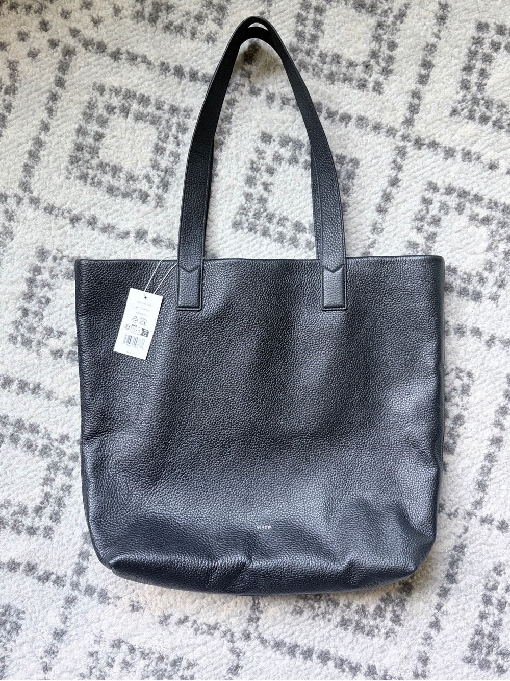 VINCE Black Pebbled Leather Tote Bag